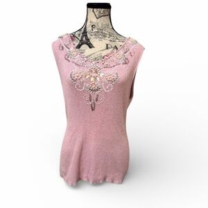 Lauren Michelle Pink metallic threading, Beading, & sequenced Fitted Top size XL